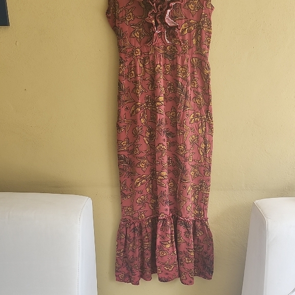 Tennis Red and Brown Sleeveless Maxi Dress with V-Neck Sundress - Picture 5 of 10